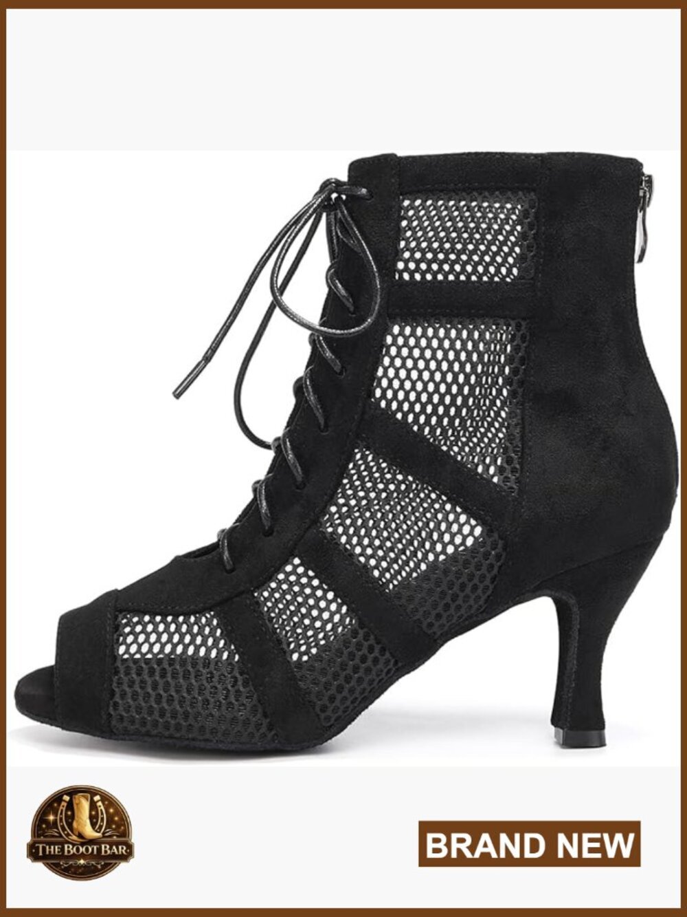 Mesh Lace Up Dance Booties with Zipper Heel Boots